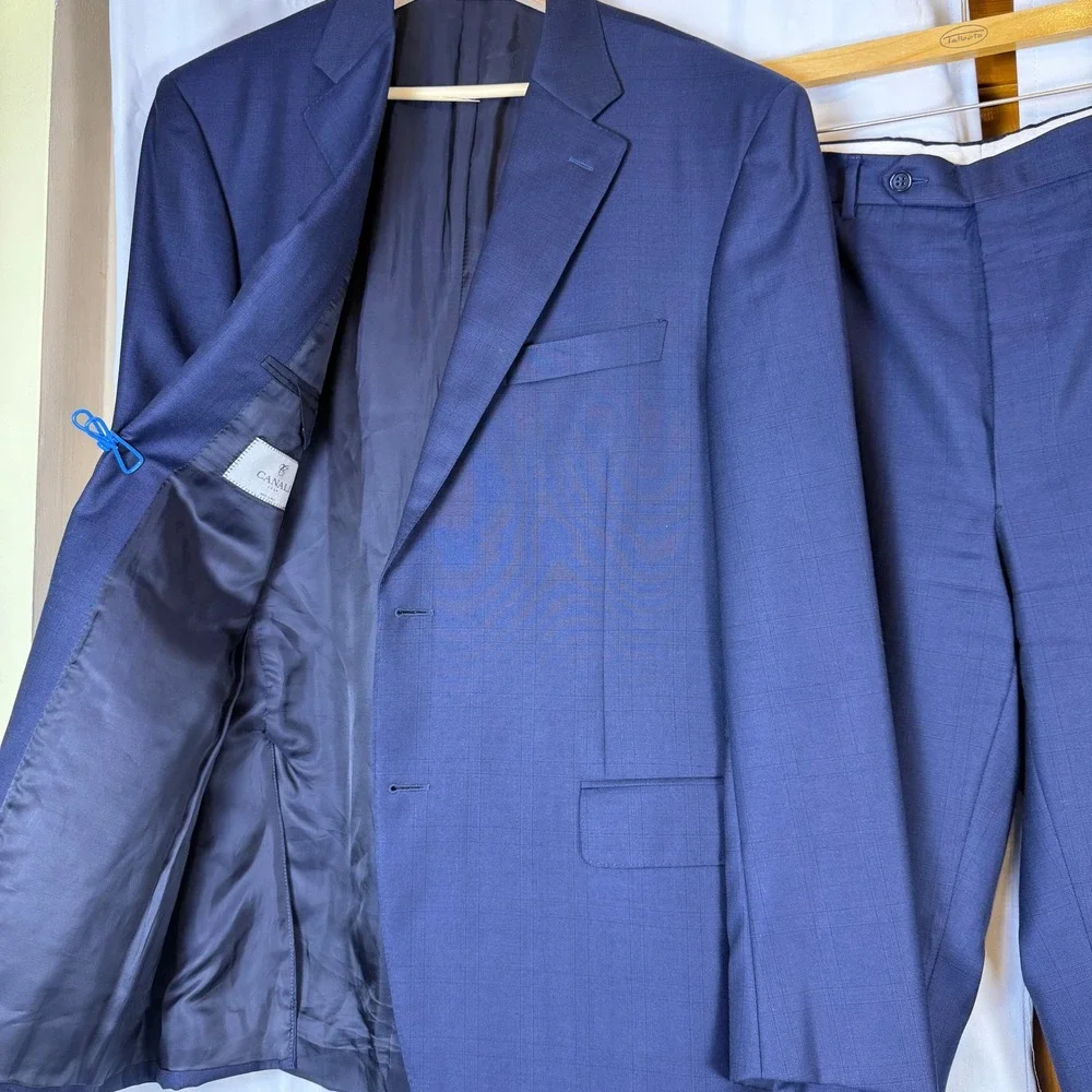 Canali 1934 Mens Blue Wool Windowpane Two Button Suit Made in Italy 1040